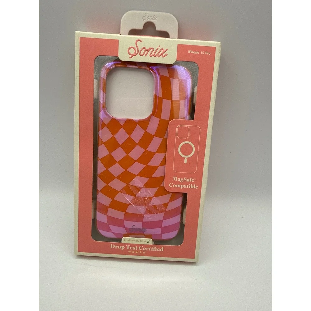 Sonix iPhone 15 Pro Case Pink Orange New Wavy Checkered MagSafe Protective Case